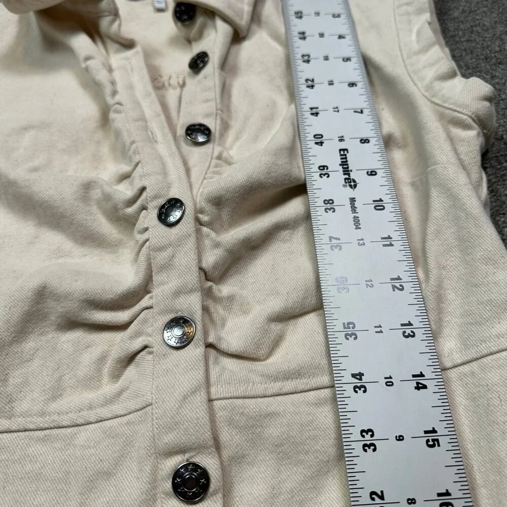 Likely Ruby 100% Cotton Ivory Cream White Denim Button Ruffle Mini Dress Size 6 - Picture 6 of 7